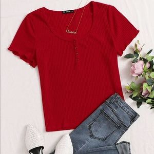 Buttoned Front Rib-Knit Top